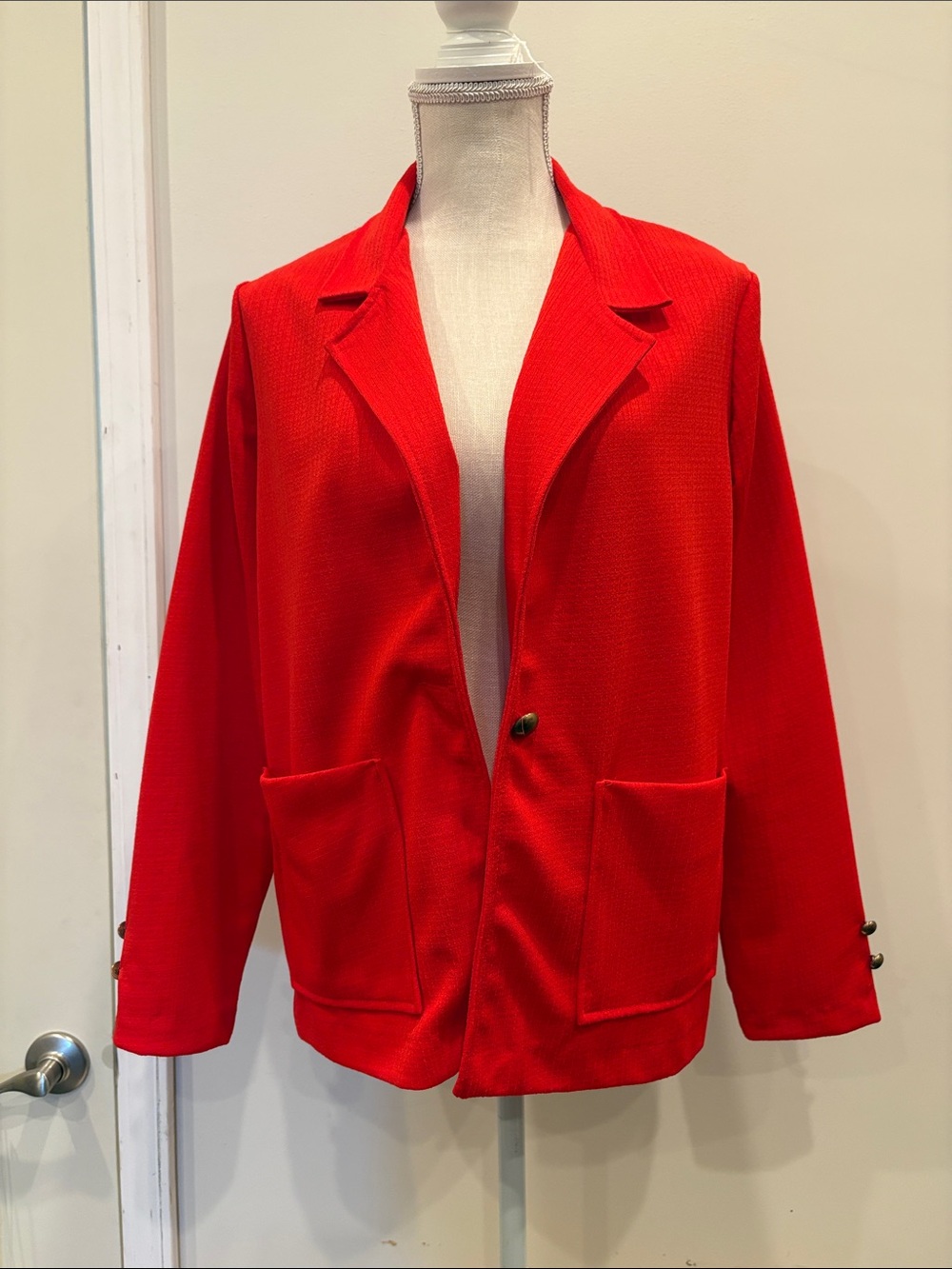 Vintage 80s/90s bright red blazer jacket, size 16, gold accents
